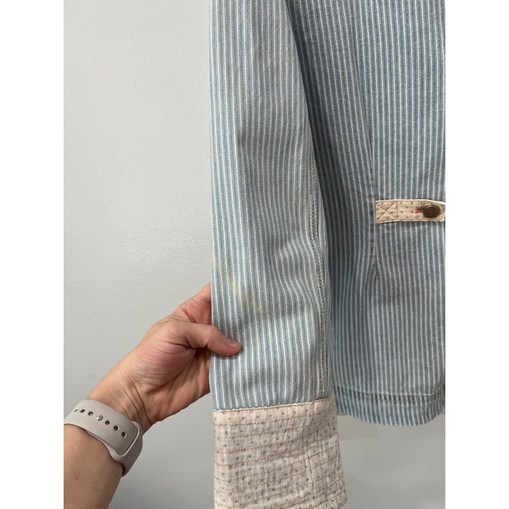 Holding Horses Anthropologie Striped Patchwork Chore Jacket Blue Cream Size M - Picture 8 of 8